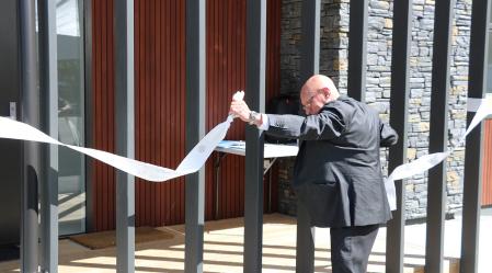 Mayor Jim Boult cuts the tape to open Project Shotover