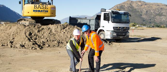 QLDC Chief Executive Mike Theelen R with Queenstown Airport Chief Executive Colin Keel L